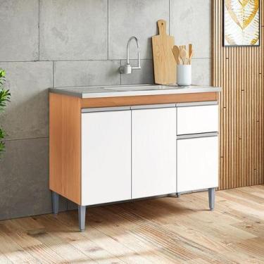 Imagem de Balcão de Pia Ambiente Tatiane 100cm Amêndoa Branco - AJL - AJL Móveis