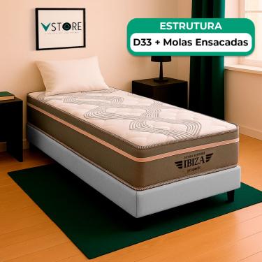 Imagem de Cama Box Solteiro e Colchão Ibiza Molas V-Store 78x188x22