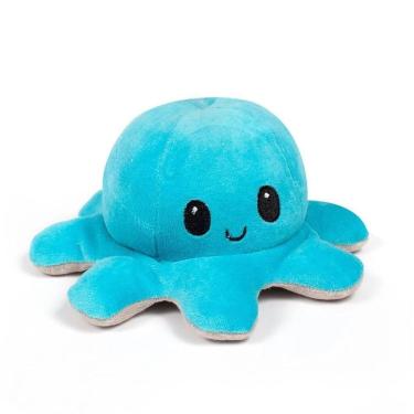 Imagem de Polvo Humor Reversível De Pelúcia Feliz Triste Azul E Bege