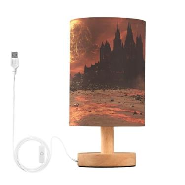 Imagem de Joisal Castelo escuro com céu vermelho luz de leitura LED com abajur de linho para quarto, reforma da casa