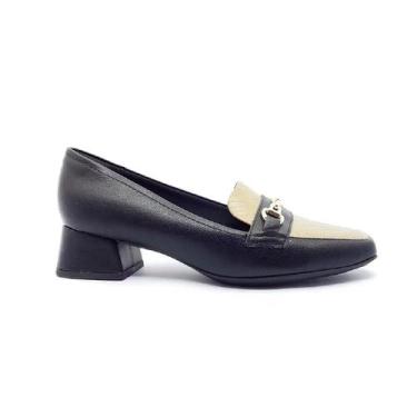 Imagem de Sapato Piccadilly Loafer Salto Médio Sofisticado Confortável, Preto, O