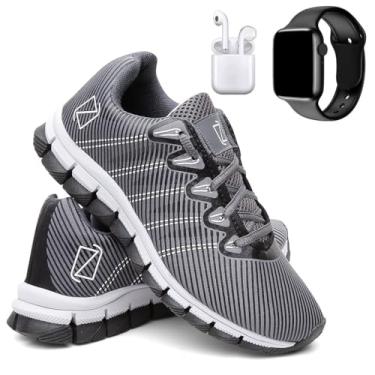 Imagem de Kit Tênis Masculino Para Corrida Academia e Caminhada + Fone + Relógio Digital - Cinza/41
