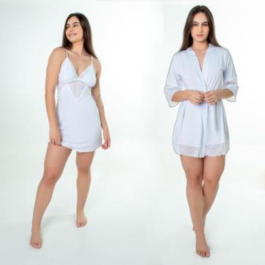 Imagem de Kit Robe Feminino Luxo Noiva Camisola Renda Confortável - NoBrand, Bra