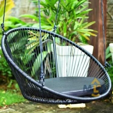 Imagem de Balanço Cadeira Suspensa Pergolado Teto Edículas Sacadas Pendurado Casa Jardim Varanda Varanda(PRETO/PRETO BALANÇO)