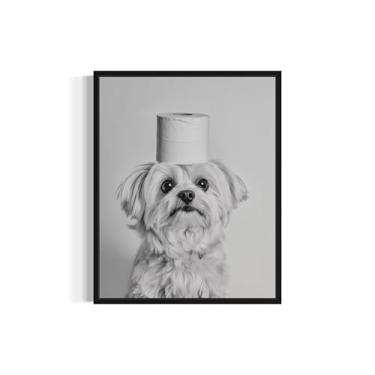 Imagem de Pôster de impressão de arte de parede de banheiro maltês, pôsteres de papel higiênico de banheiro de cachorro para animais de estimação impressões de pintura de casa 134 (maltês, 20 x 25 cm, sem