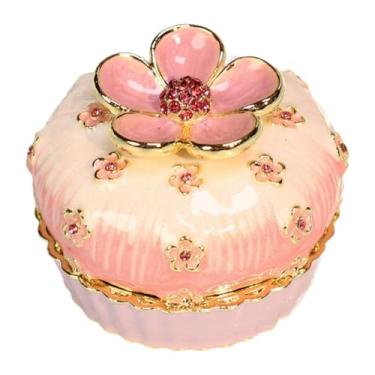Imagem de UxicRuya Caixa organizadora de joias esmaltada com dobradiça, caixa de armazenamento de joias para decoração de casa interna e externa, presente para mulheres, Rosa