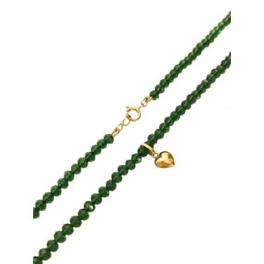Imagem de Colar Feminino Cristal Verde Com Pingente Coração Ouro 18k 750 Legítimo C/Estojo e Certificado