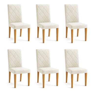 Imagem de Kit 06 Cadeiras de Jantar Estofada Siena Veludo Bege Pés Trapézio Castanho - Pallazio