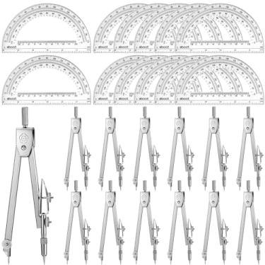 Imagem de Zonon Conjunto de 12 transferidores e bússola, conjunto de matemática de geometria estudantil, bússola para geometria e transferidor de matemática de 180 graus para desenho, medição escolar