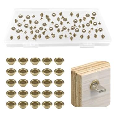 Imagem de UFURMATE 200 peças de tampas de pino de prateleira dourada com furos pinos de prateleira resistentes ilhós de reforço para estante de livros, armário, suporte de prateleiras de armário (7 mm, círculo