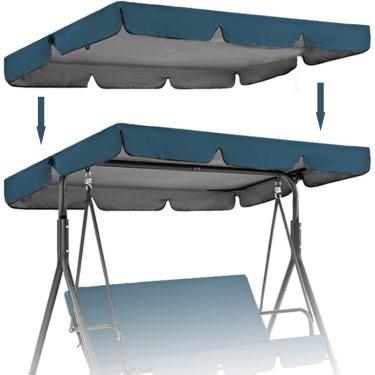 Imagem de Cobertura De Dossel De Balanço Substituição Impermeável Resistente A Uv Dossel Ao Ar Livre Para Cadeira De Balanço De Pátio De 2 & 3 Lugares Capa Superior De Rede De Ja, Navy, 249 * 185 * 18cm
