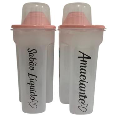 Imagem de Kit 3 Porta Sabão Líquido 1700ml Com Tampa Medidora + Adesivo(Rosa 2pç- Sab liquid+Amac)