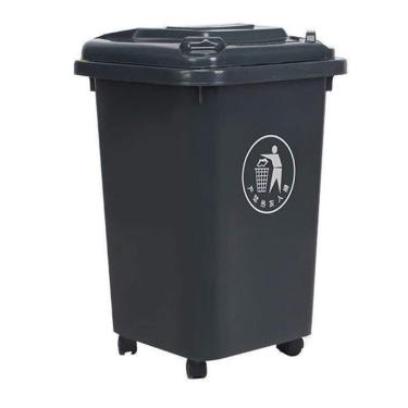 Imagem de Lixeira Com Rodas Lixeira Cinza Comercial Para Áreas Externas Quadrada Com Tampa Lixeira Cozinha Lixeira Espessa Lixeiras Internas/externas(50L)