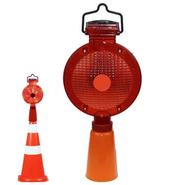 Imagem de Sinalizador Solar Viario para Cone LED Automatico Luz Solar Sinalizaçao Obra Chuva Energia Solar Estrada Rua Rodovia