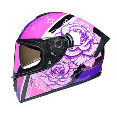 Imagem de TRIPERSON Capacete completo de motocicleta aprovado pelo DOT, motocicleta, ciclomotor Street Bike Racing Crash Helmet, homens e mulheres (rosa - espelho preto interno, pequeno)