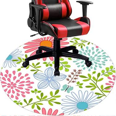 Imagem de Tapete de cadeira de escritório com flores, textura de flor, tapete de cadeira de mesa para piso de madeira de escritório em casa, protetor de piso de pilha baixa, redondo 119 cm