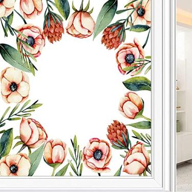Imagem de Película de janela de privacidade de flores, textura de estilo floral, filme de vidro para sala de estar e escritório em casa, L90 x C 190 cm
