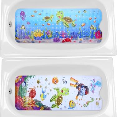 Imagem de Pacote com 2 tapetes de banho para bebês, tapete de banheira infantil antiderrapante para chuveiro de banho infantil, antiderrapante, com orifícios de drenagem e ventosas, lavável na máquina