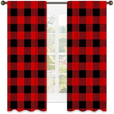 Imagem de Cortinas blecaute xadrez Buffalo para quarto - Cortinas escurecidas com isolamento térmico para sala de estar, L 106 x C 150 cm