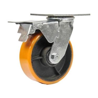 Imagem de Roda rodízio poliuretano moldado ferro 3 pol giratório freio - AJAX