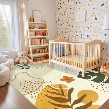 Imagem de Capslpad Tapetes de área 15 x 23 cm, tapetes boho para sala de estar, tapetes laváveis, de pelo baixo, macio, sem queda, tapete com estampa botânica bronzeada para quarto, escritório, sala de aula,