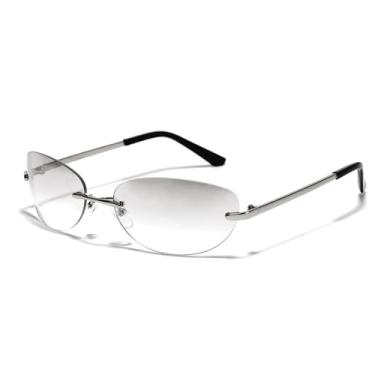 Imagem de Óculos de sol sem aro Steampunk Goggle Trend Óculos de sol femininos Óculos de sol masculinos Punk Shades Óculos unissex para áreas externas Óculos UV400, prata transparente, tamanho único