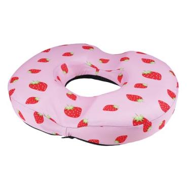 Imagem de Almofada de donut de morango para hemorróidas, almofada de assento para alívio da dor no cóccix - Almofada de cadeira de escritório em casa de morango para trabalho sentado por muito tempo - Almofada