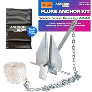 Imagem de Anchor-Man Kit de ancoragem Fluke Danfoth Kit de ancoragem para barco, conjunto de corda de âncora para barco, bolsa de âncora - Âncoras de barco galvanizadas para pontão, barcos pequenos, âncoras de barco para 45, 6 cm, barcos a pé - Kit de 3,6 kg / Kit de 5,8 kg