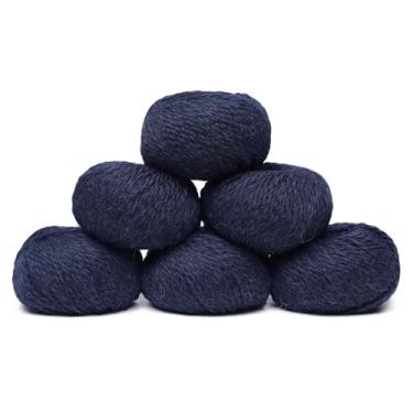 Imagem de Conjunto de 6 novelos de lã de alpaca 100% bebê, peso volumoso, feito no Peru, macio e perfeito para tricô e crochê (jeans azul, volumoso - 6 novelos)