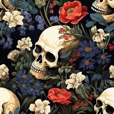 Imagem de COKCOKR Papel de parede de caveira descascar e colar, papel de parede autoadesivo removível autoadesivo para sala de estar, quarto, armário de banheiro