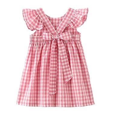 Imagem de Zanie Kids Vestidos de Páscoa para meninas, vestido de verão, roupa de brincar, roupas para fotos de família, Gingham rosa, 6-7 Anos