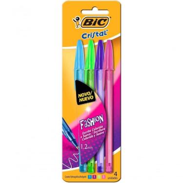 Imagem de Caneta Esferográfica Bic Cristal Fashion 4 Cores Vibrantes Ponta Média De 1.2mm, Multicor