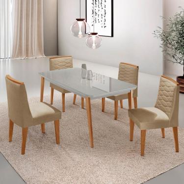 Imagem de Mesa de Jantar Copper 120cm Tampo MDF Vidro com 4 Cadeiras Eloise Moderna Mobilia