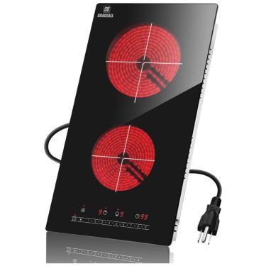 Imagem de Cooktop Elétrico de Infravermelho Portátil com Queimador Duplo, Placa de Aquecimento de Cerâmica e Compatível com Embutido ou Bancada, 110V