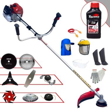 Imagem de Cortador de Grama Kawashima BCJ431-L 43cc 1,7HP 10.000rpm Roçadeira Lateral Completa Com Carretel de Nylon + 7 Opções de Corte + EPI + ÓLEO TOYAMA 2T