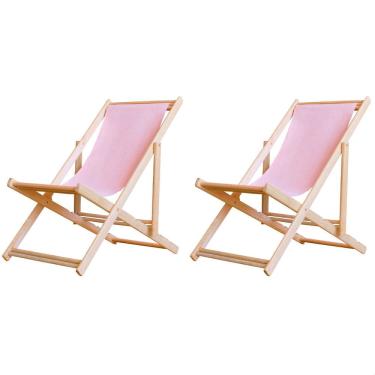 Imagem de Kit 2 Espreguiçadeiras Preguiçosa Dobrável sem Braço Madeira Maciça com Tecido Colorido