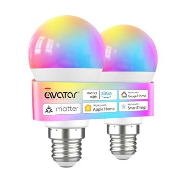Imagem de Avatar Controls Lâmpada Inteligente Matter Compatível Com Apple Homekit/Alexa/Google Home, Pacote 2 Lâmpadas Led Alexa De 9 W Que Mudam Cor, Iluminação Wi-Fi Regulável Por Voz/Aplicativo Para Ambien