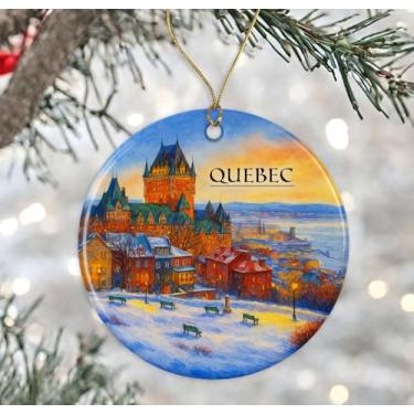 Imagem de Enfeite de aquarela Quebec Canadá - Lembrança de Natal de cerâmica - Aniversário de lua de mel - Lembrança de viagem - Presente de inauguração de casa - Presente para amantes de Quebec impresso em