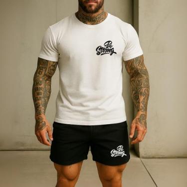 Imagem de Kit 2 Peças Ref 249 Short TACTEL Estampado Be Strong E Camiseta Mascul