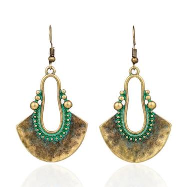 Imagem de Brincos femininos com pingente de flor esculpida antiga, vintage, retrô, feito à mão, bronze antigo, em forma floral, geométrico, banhado a ouro, prata, brincos de argola para presentes de joias de