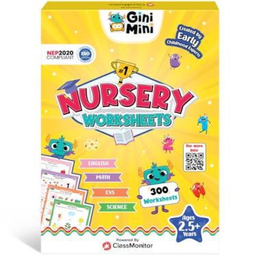Imagem de GiniMini 300 Nursery Worksheets (English, Maths, Science, & EVS) with Stickers & Index, Interactive Fun Learning Activities for Ages 2, 3 and 4