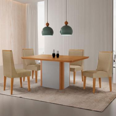 Imagem de Mesa de Jantar Isadora 120cm Tampo Canto Copo MDF Laminado com 4 Cadeiras Lisboa