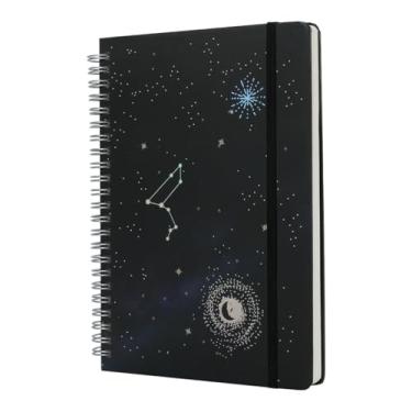 Imagem de SIIXU Caderno espiral de capa dura Starry Sky para escrever - Caderno A5 forrado com elástico, 160 páginas para mulheres e homens