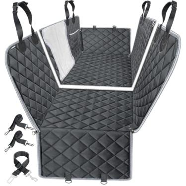 Imagem de URPOWER Capa de assento de carro para cachorro 6 em 1 para banco traseiro, rede impermeável para carro, capa de assento de cachorro dividida 40/60 com janela de malha e aba lateral, protetor de