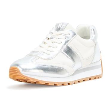 Imagem de Lauren Ralph Lauren Tênis feminino Dani Metallic Leather & Suede, Snw Wht/Bianco/Plshd Prata, 41