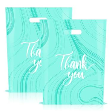 Imagem de Pacote com 100 sacos de agradecimento azul-petróleo - Sacos plásticos com alças, 30 x 38 cm (espessura de 2,36 mil), ideal para pequenas empresas, boutique, embalagem de varejo