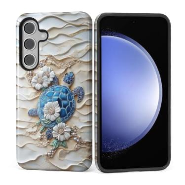 Imagem de Kapadiy Capa para Samsung Galaxy S24 [design floral tartaruga marinha, praia, oceano, areia] - proteção dupla híbrida (silicone + policarbonato rígido), à prova de choque, capa protetora para homens e