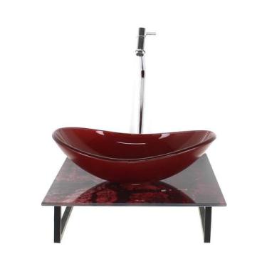 Imagem de Kit Cuba Vidro Oval 10Mm Tampo Vidro 40Cm X 40Cm Mármore - Cubas E Gab