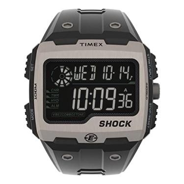 Imagem de Timex Relógio masculino Expedition Grid Shock 50 mm, pulseira de resina de quartzo, preta, relógio casual 16 (modelo: TW4B24900VQ), preto/cinza/negativo, Grade de choque de expedição 50 mm