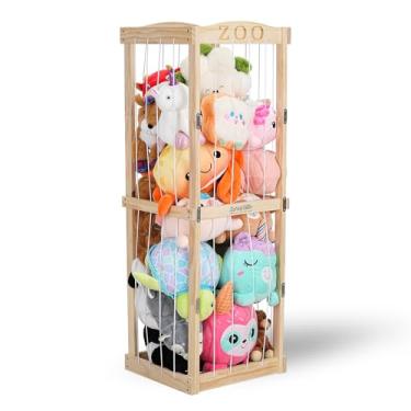 Imagem de Armazenamento de animais de pelúcia, armazenamento de animais de pelúcia de zoológico de madeira, organizador de brinquedos extra grande para economia de espaço, suporte para animais de pelúcia com